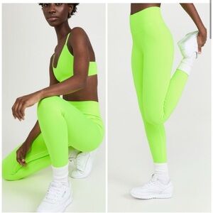 Good American Seamless Chunky Rib 7/8 Legging and Bra Set Electric Lime size 1/2